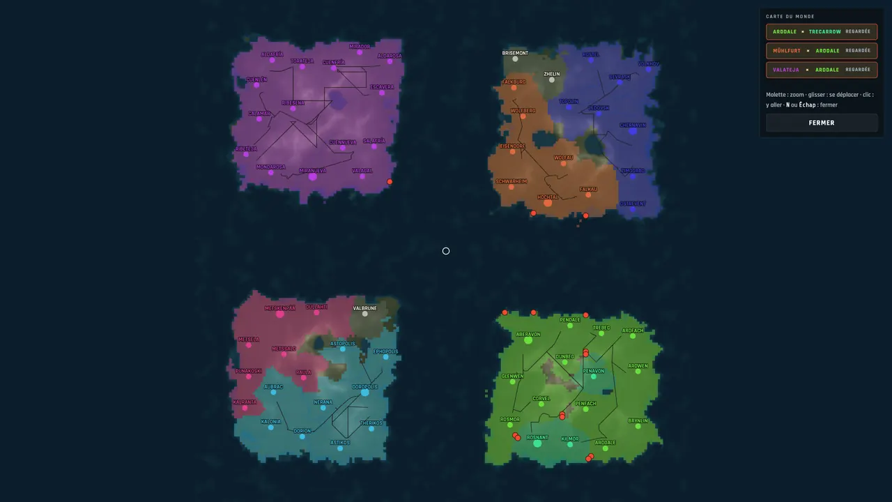 The world map (N): territories, railways, three wars and their fronts in red.