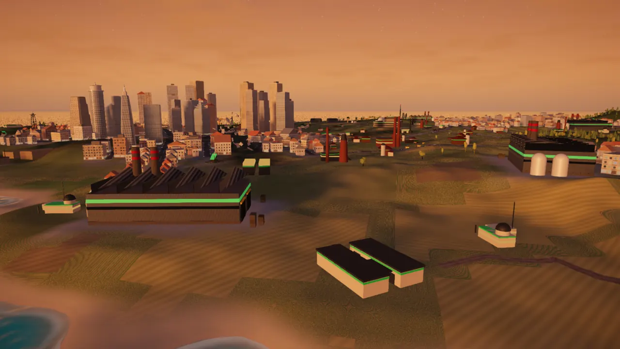 A warehouse in the foreground, among the works whose loads it takes in, the city beyond.