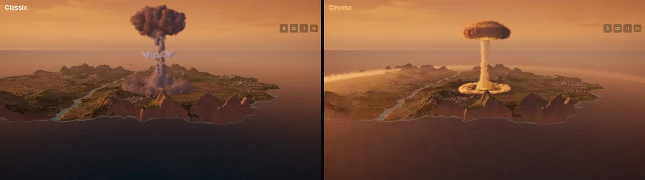 The same strike, ten seconds in: Classic on the left, Cinema on the right.