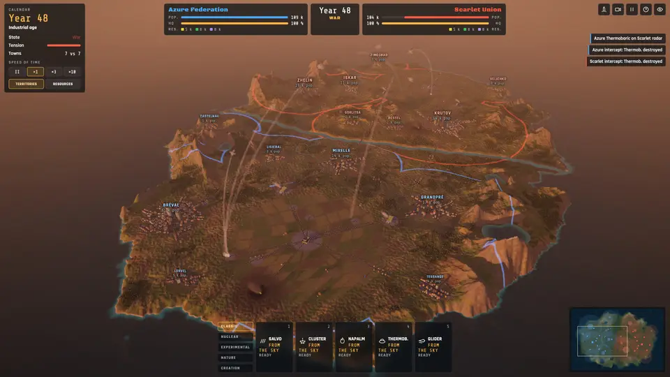 The strategic map of a war between two nations on one island